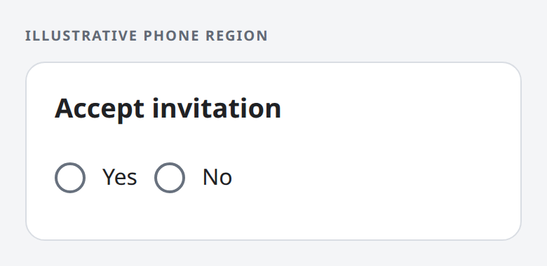 Illustrative phone region: Accept invitation, with Yes and No both unselected.