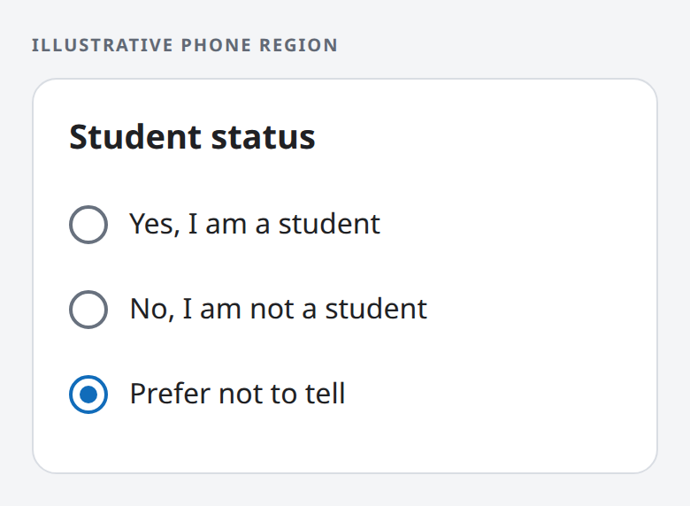 Illustrative phone region: Prefer not to tell is selected; Yes and No remain visible.