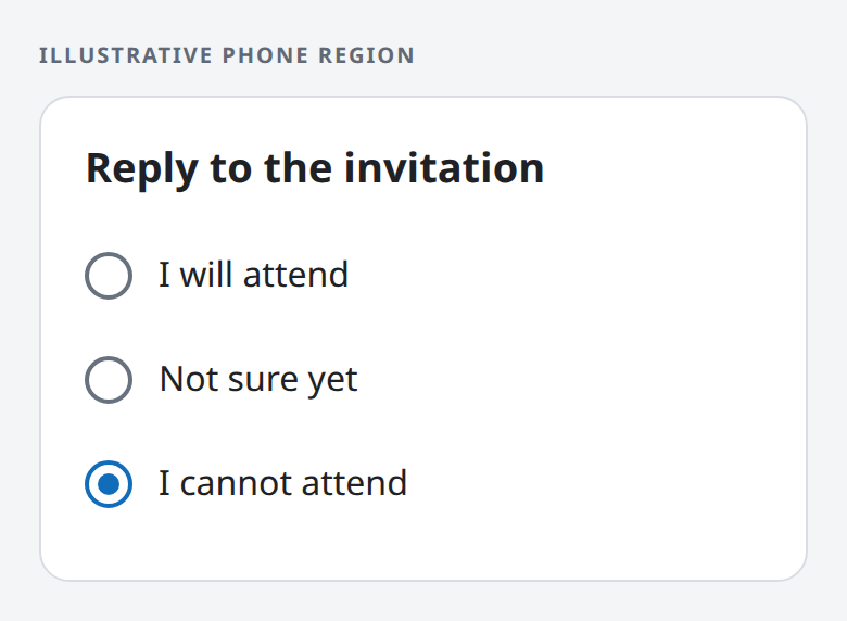 Illustrative phone region: I cannot attend is selected and no further question is shown.